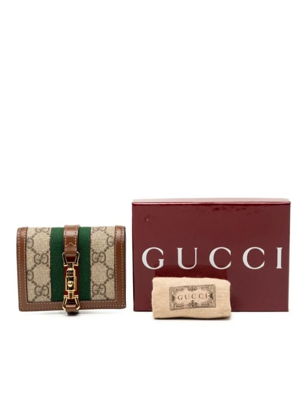 Gucci GG Supreme Jackie Bifold Wallet Compact Beige Brown Leather - Picture 7 of 7